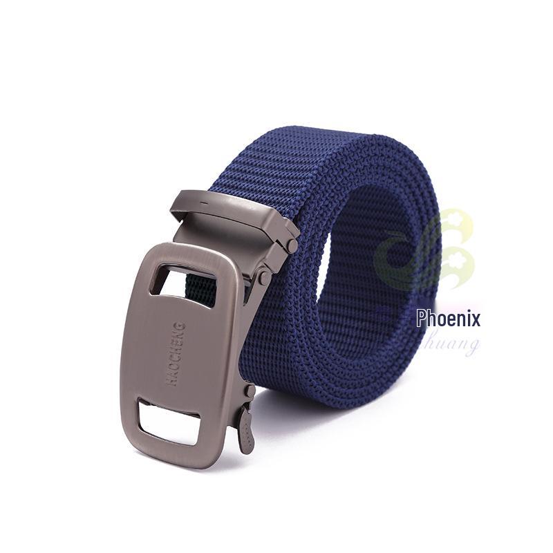 

Мужской минималистичный эластичный ремень с кожаной пряжкой и утолщенным холстом из искусственного нейлона темно-синий