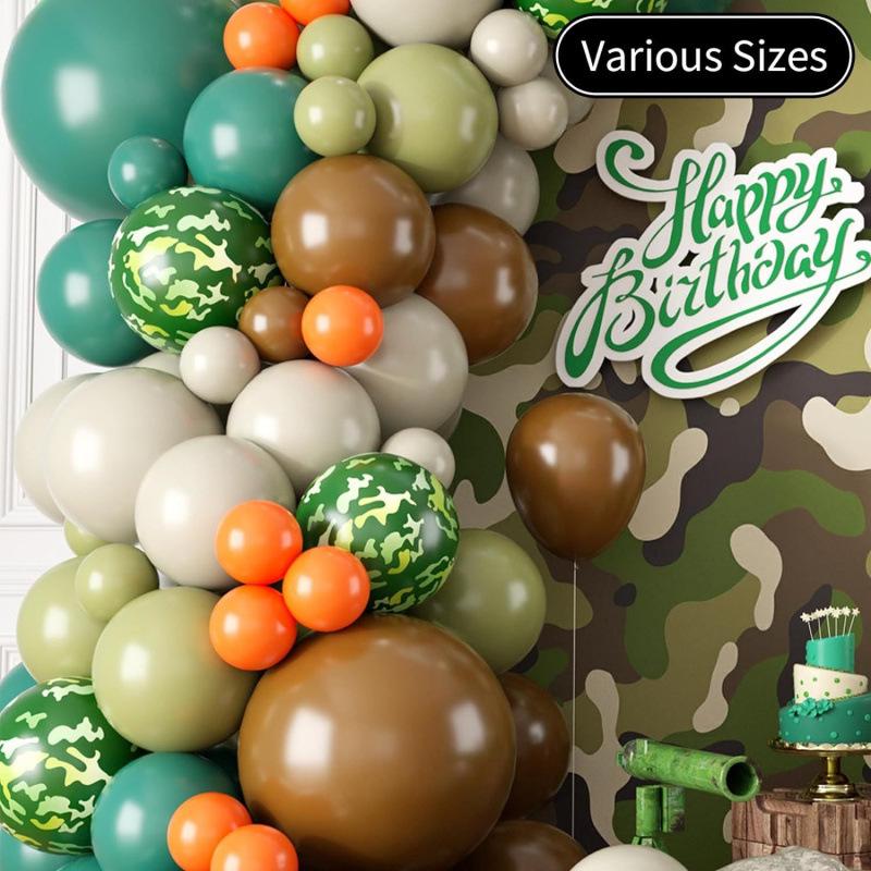 Camouflage Military-Themed Balloon Garland Set for Birthday and Camping Parties