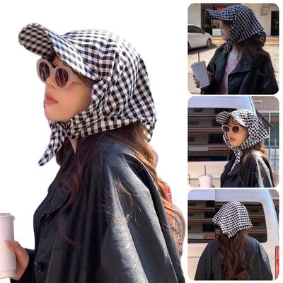 Street Wear Gingham Headscarf Sun Hat Comfortable and Stylish Headpiece Scarf Hat for Outdoor Activity and Theme Event