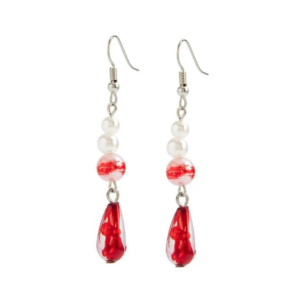 IngeSight.Z Classical Charm Imitation Pearl Red Crystal Water Water Tassel Drop Earring Women Gothic Earring Halloween Jewelry