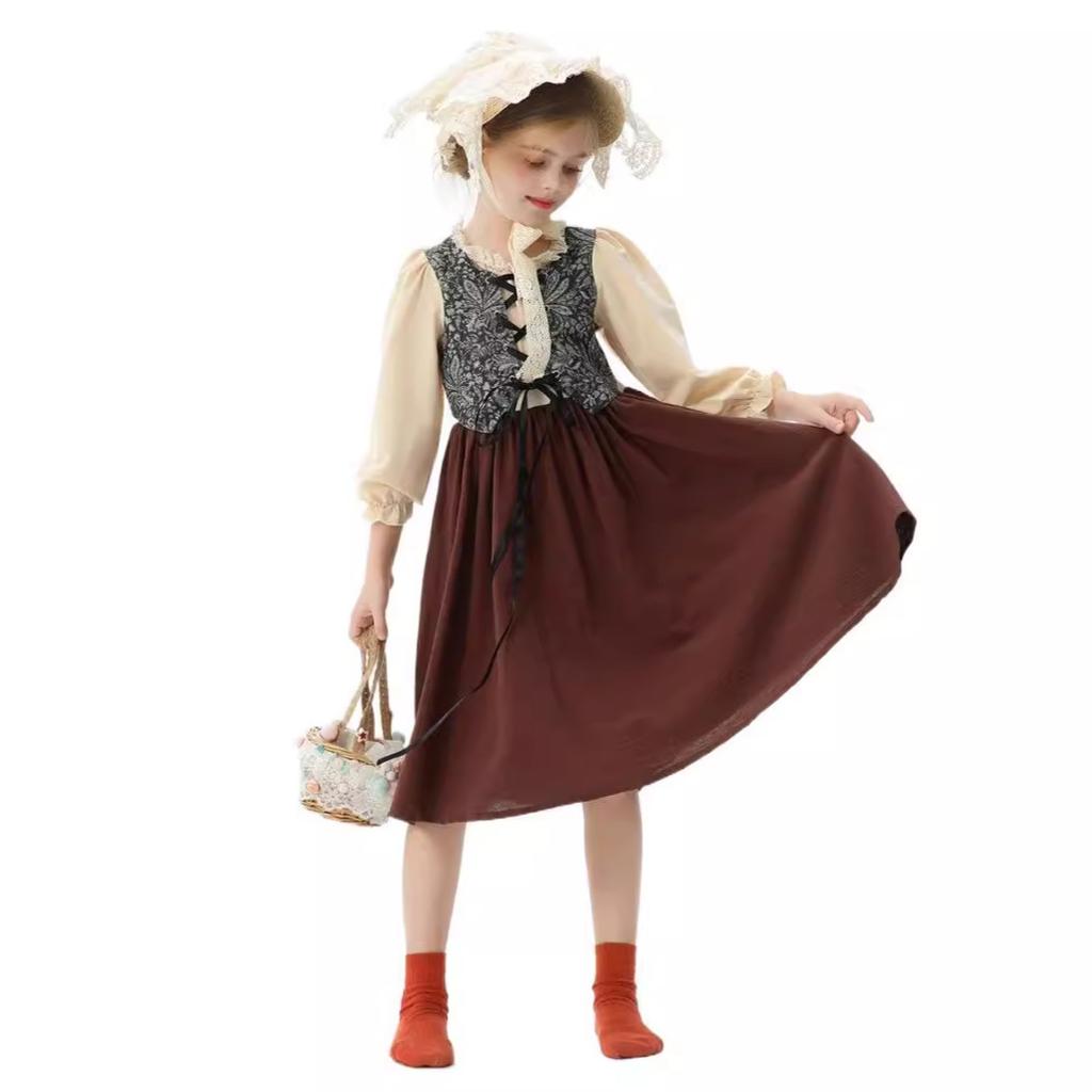 Halloween Children's Costume Ethnic Vintage Court Medieval Pastoral Farm Girl Princess Dress