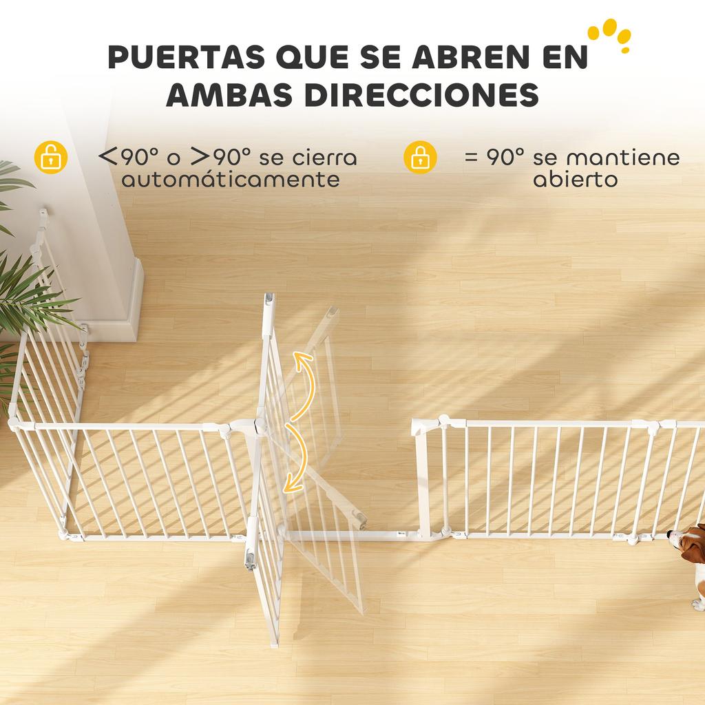 Foldable Dog Gate, 8-Panel Pet Fence, Double-Locking, White
