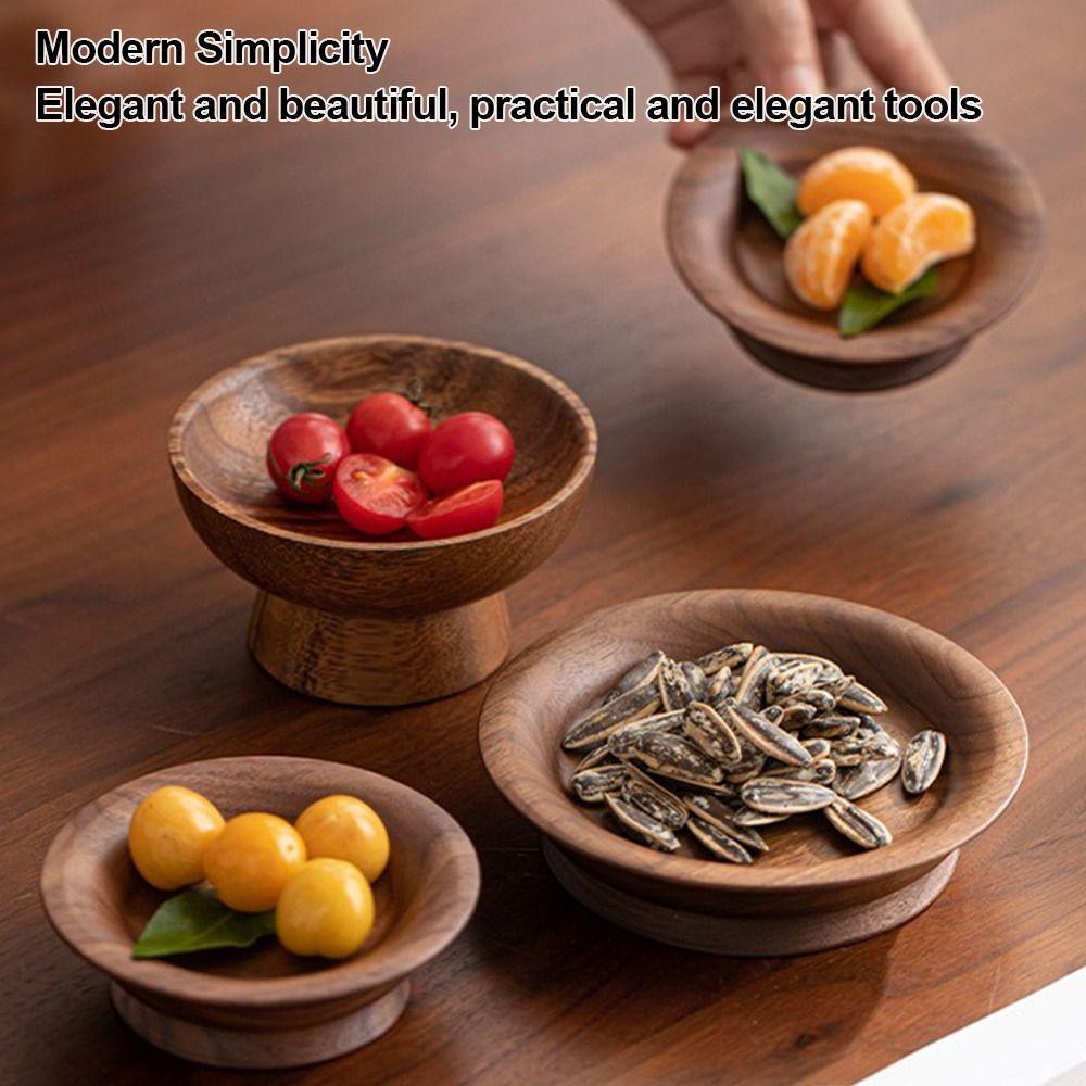 Durable Wooden Bowls Wood Fruit Plate Vintage Style Food Containers Household Use