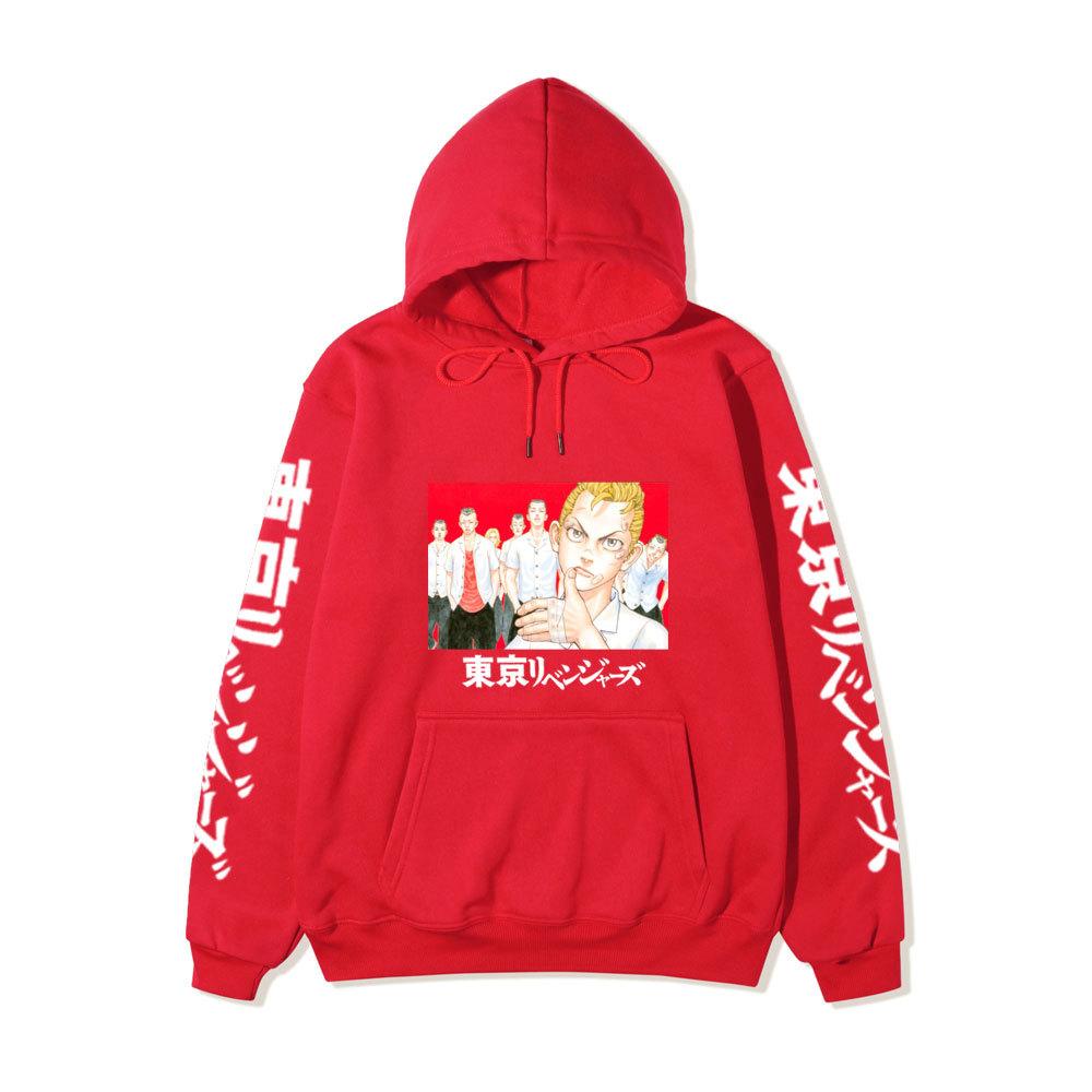 Tokyo Revengers Anime Pullover Hoodie, Takemichi Group Character Print Long Sleeve Sweatshirt Unisex Street Hoodie with Japanese Sleeve Letter