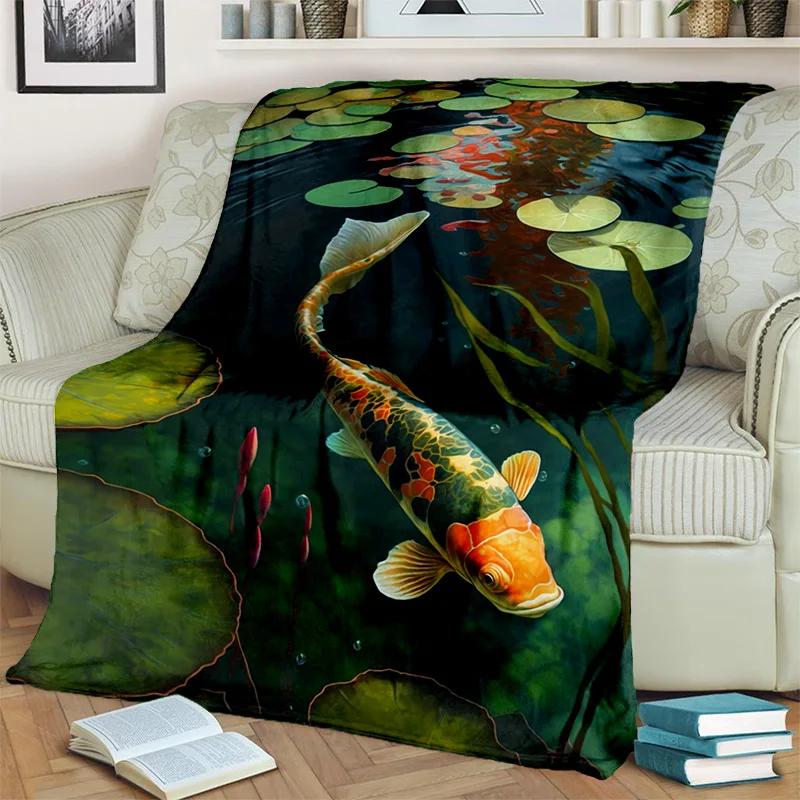 Naturalize Koi Carp Yin Yang Fish Blanket,Soft Throw Blanket for Home Bedroom Bed Sofa Picnic Travel Office Cover Blanket Kids
