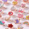 6/12/36pcs Adjustable Rings for Girls Pretend Play Makeup Toys for kids Cartoon Jewelry Alloy Rings Birthday Gifts for Girls