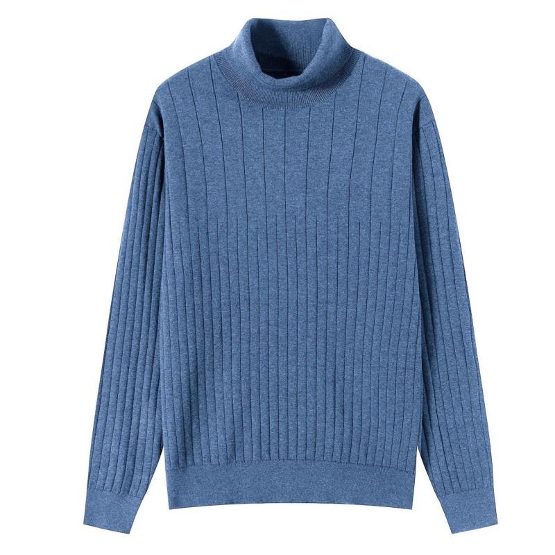 Mens Warm High Neck Knit Sweater Winter Solid Color Casual Long Sleeve Pullover