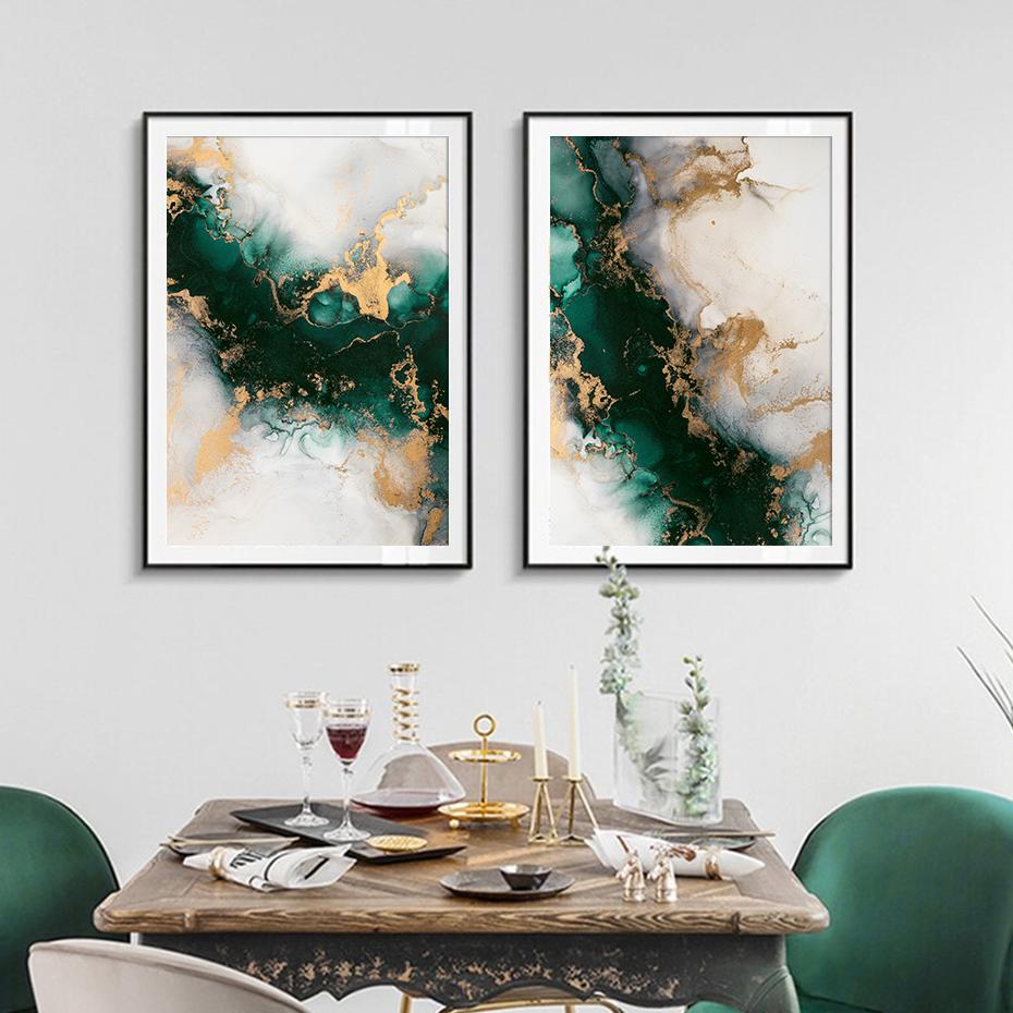 Nordic Green Gold Fashion Marbl Posters Wall Art Aesthetic Canvas Painting Print Picture Living Room Bedroom Interior Home Decor