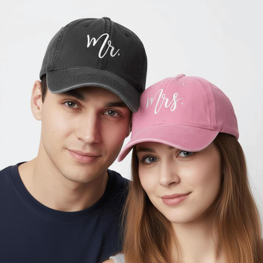 Adjustable Mr Mrs Embroidery Caps Washed Cotton Outdoor Sunscreen Hats Couple Baseball Hats
