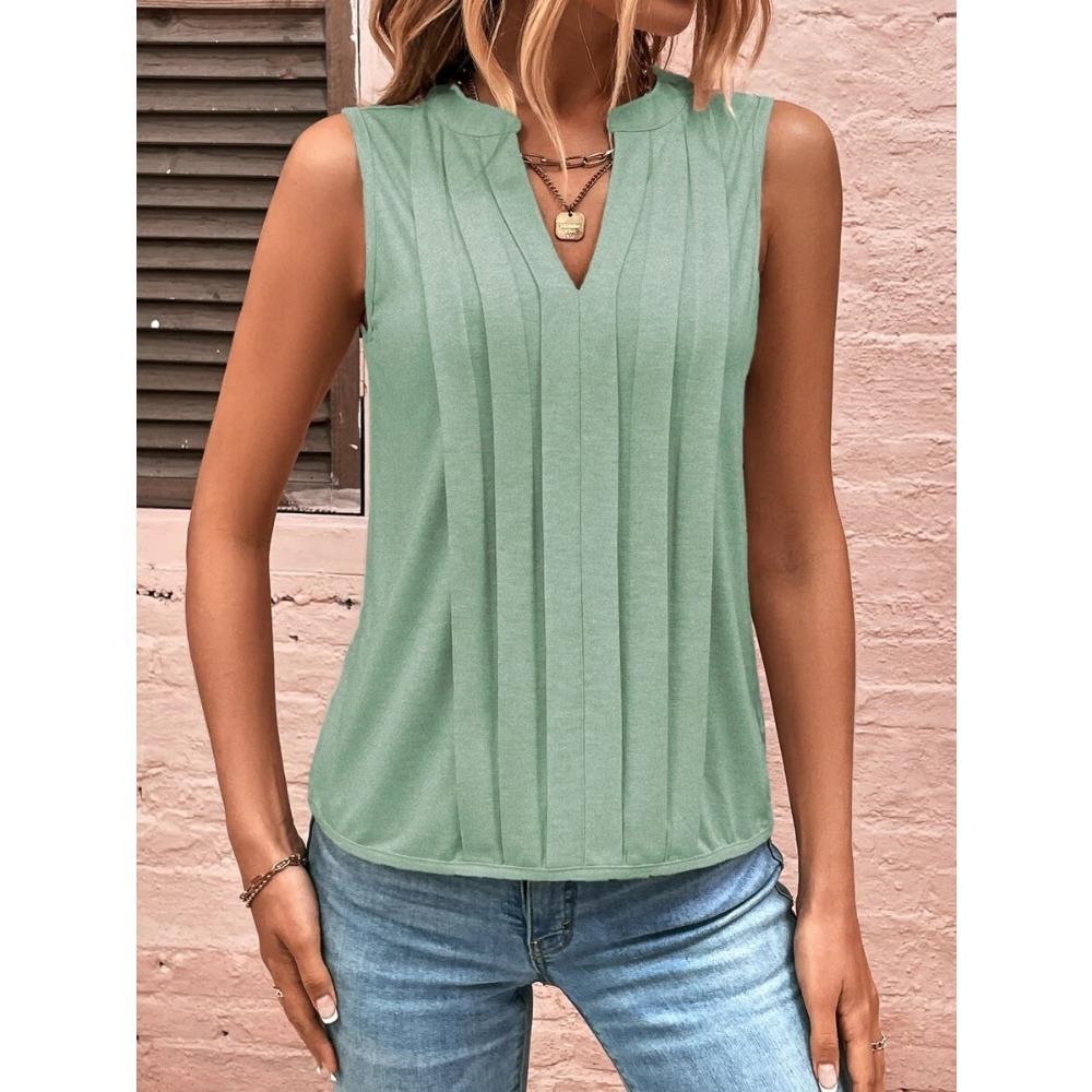 IHUASU Women's Summer Fashion Temperament Elegant Pleated V-neck Tank Top