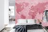 Photomural World Map Textured Red Iq-1262-D Washable Fleece 254x184