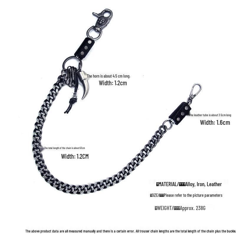 Corrente de cintura de metal com chifre de caveira para hip-hop para apresentações em palco punk