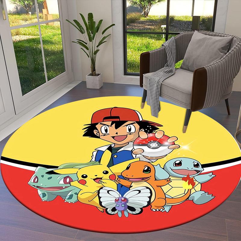 1pc Pokémon Characters with Ash and Friends Round carpet, Made of Polyester,Perfect for Decorating Office Chairs, Living Rooms,fplt109