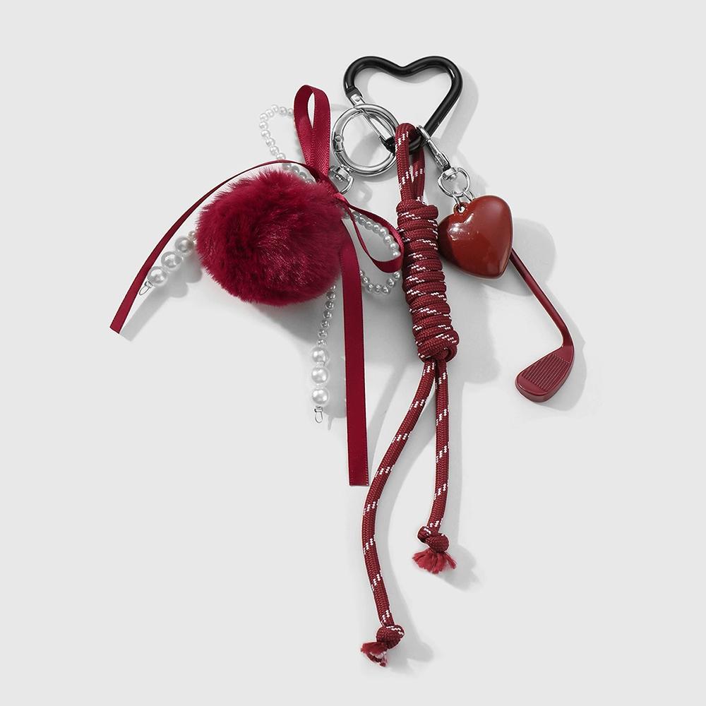 Hairball Bow Braided Rope New Trendy Sweet Cool Imitation Pearl Small Leather Bag DIY Chain Accessories Bag Charm