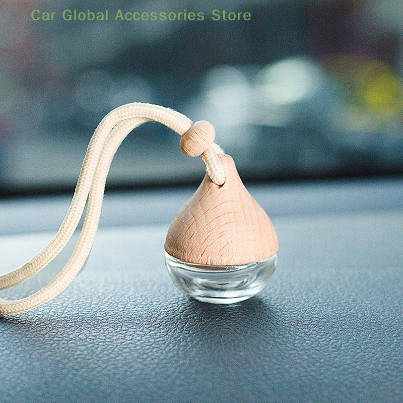 6ML Empty Car Air Freshener Pendant Perfume Glass Bottle With Wooden Caps Refillable Car Essential Oil Diffuser Bottle