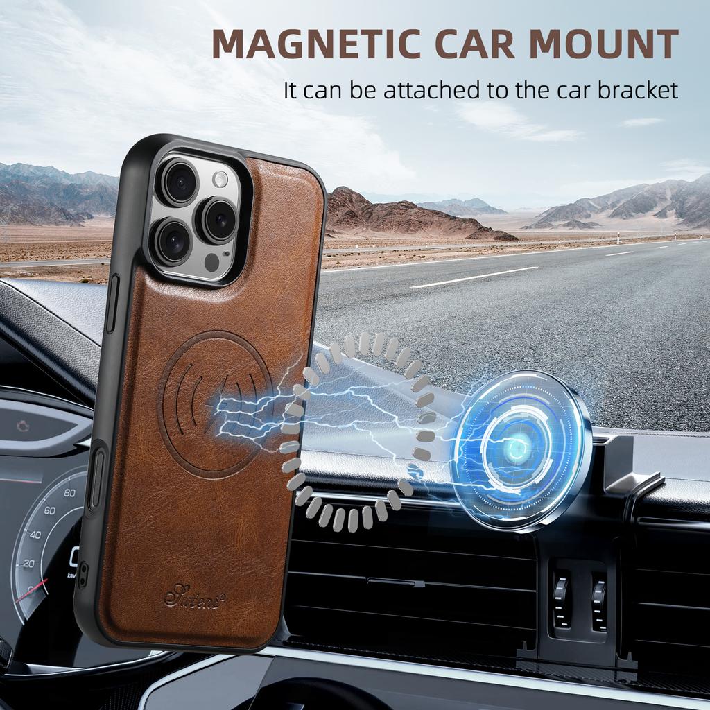 2 In 1 Detachable Magnetic Card Holder Waxed Grain Leather Case for iPhone 17 Pro Max 16 15 14 13 Shockproof For Magsafe Cover