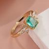 Fashion Gold Color Inlaid White Green CZ Women's Ring Geometry Daily Wear Party Jewelry
