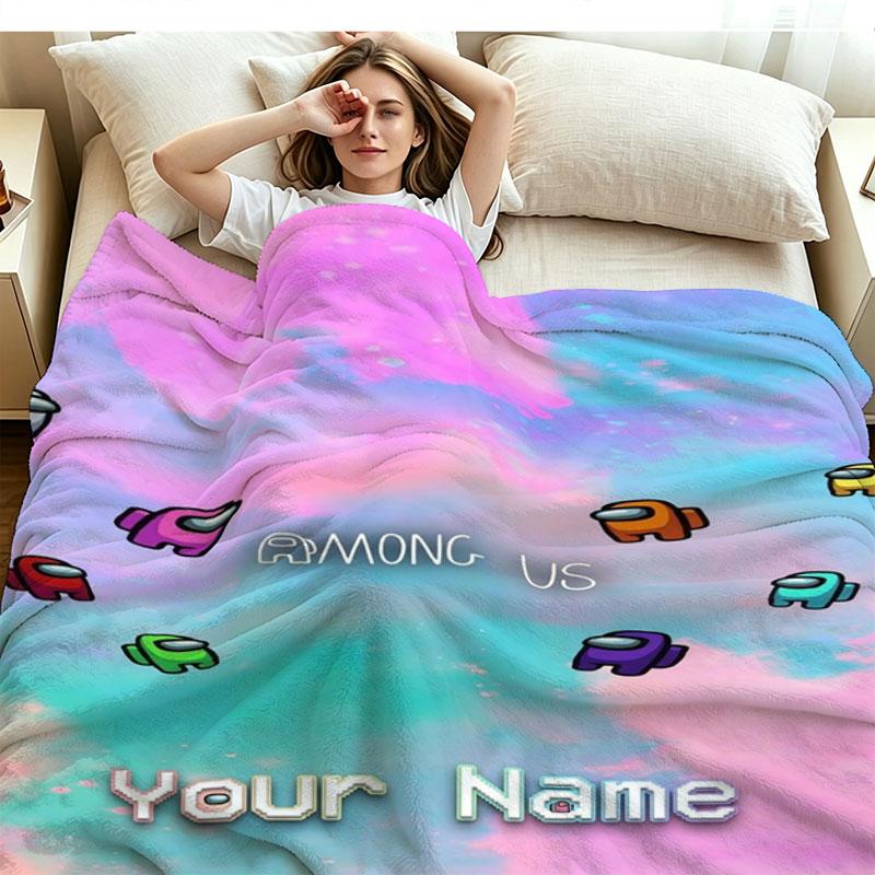 1PC Among Us Custom Name Patterned Flannel Blanket Suitable For All Seasons for Home Decor Warmth and Comfort Gifts Holiday Present