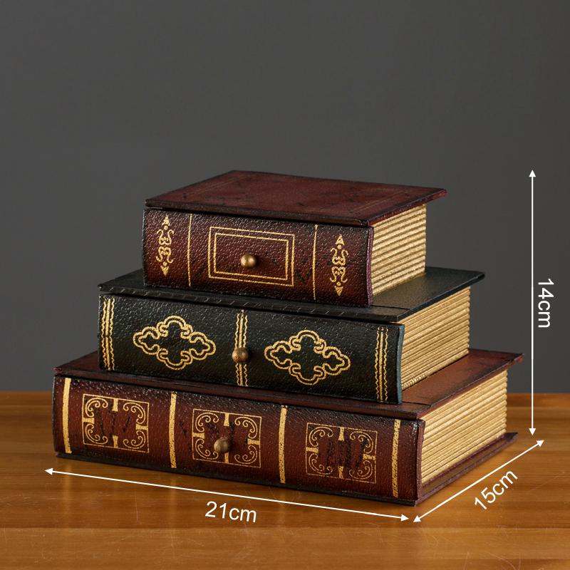 Vintage Wooden Book Shaped Storage Box Decorative Items Home Bedroom Jewelry Box Ornaments Office Study Desk Storage Accessories