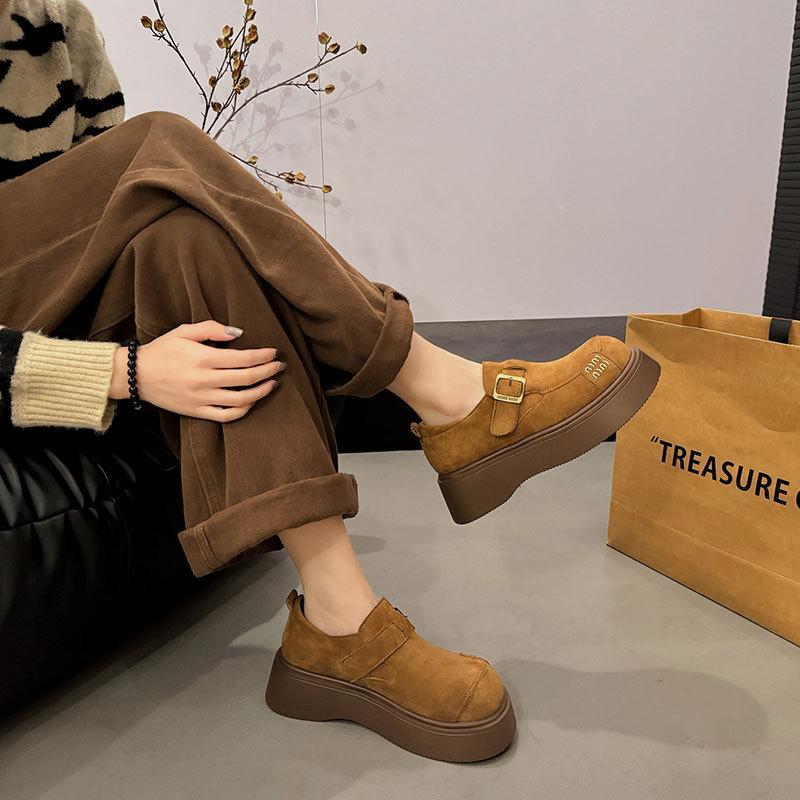 Muffin Thick-soled All-inclusive Women's Shoes Autumn New Small Height-increasing Leather Single Shoes