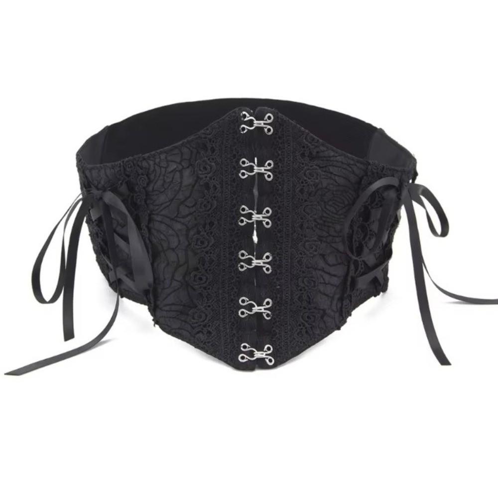 Wide Lace Corset Elastic Waist Corset Fashion Waist Belt чёрный