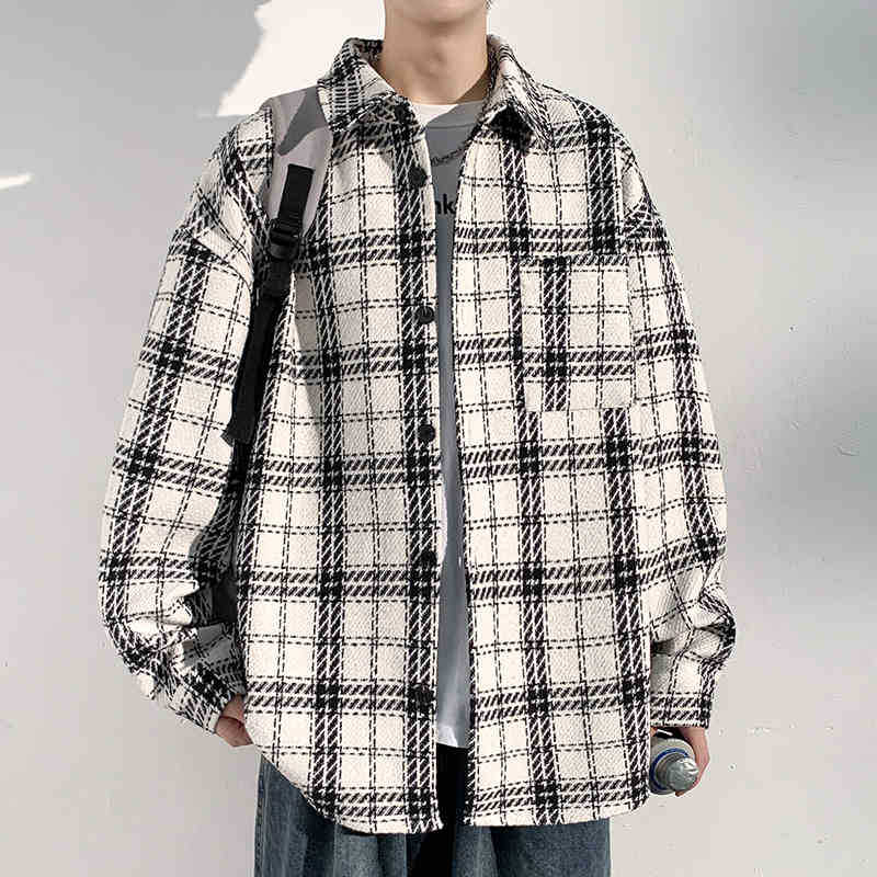Plaid Shirt Jacket Men's Spring and Autumn New Casual Loose Couple Lapel Jacket