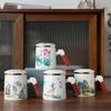 Wooden Handle Ceramic Tea Separation Cup Landscape Lotus Painted Gold Tea Cup Business Souvenir