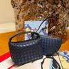Spring and Summer New High-end Leather Woven Denim Lunch Box Bag Underarm Handbag