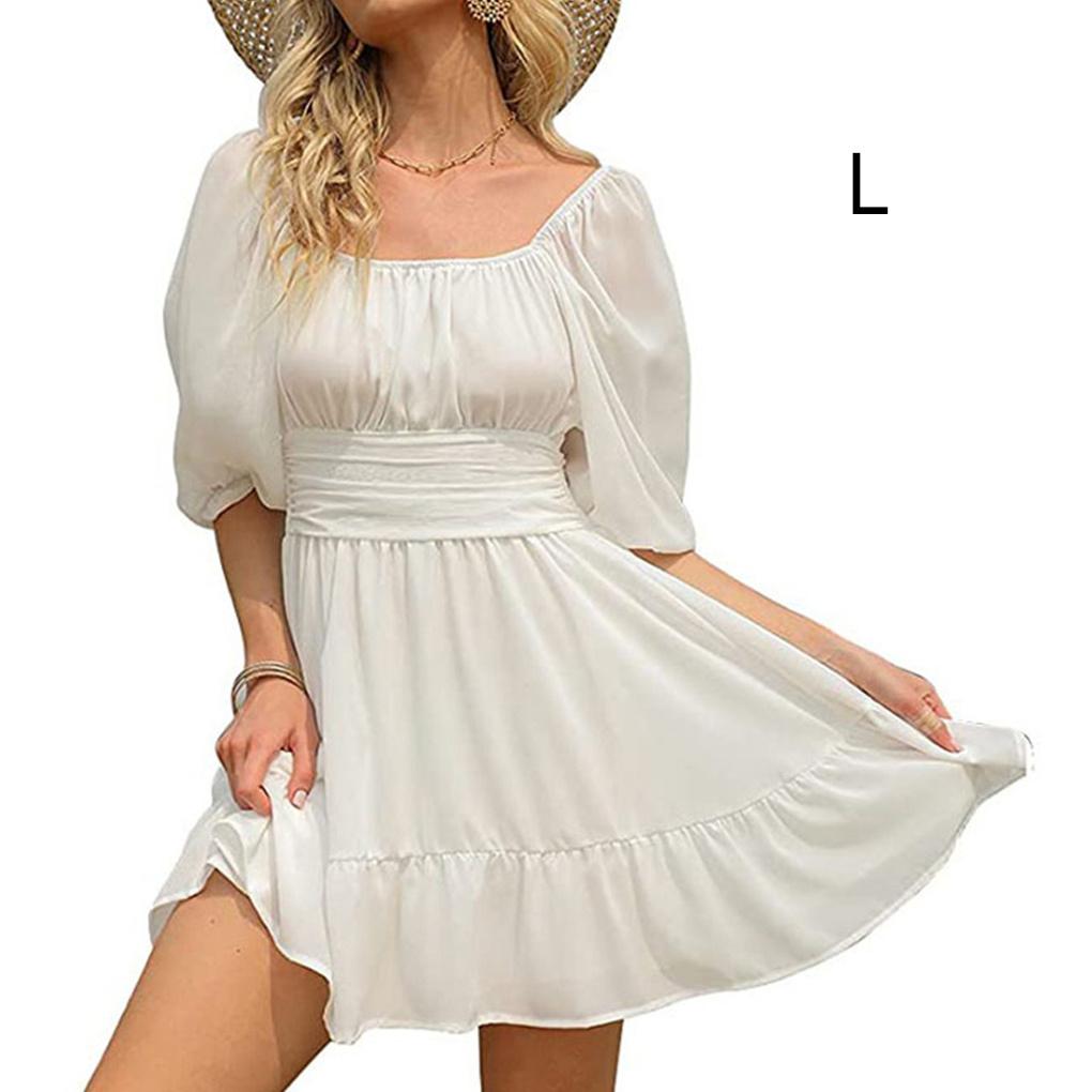 Women Summer Sexy Off-shoulder Dress Girls Loose High Waist Dresses Polyester Beachwear Clothing Festival Present