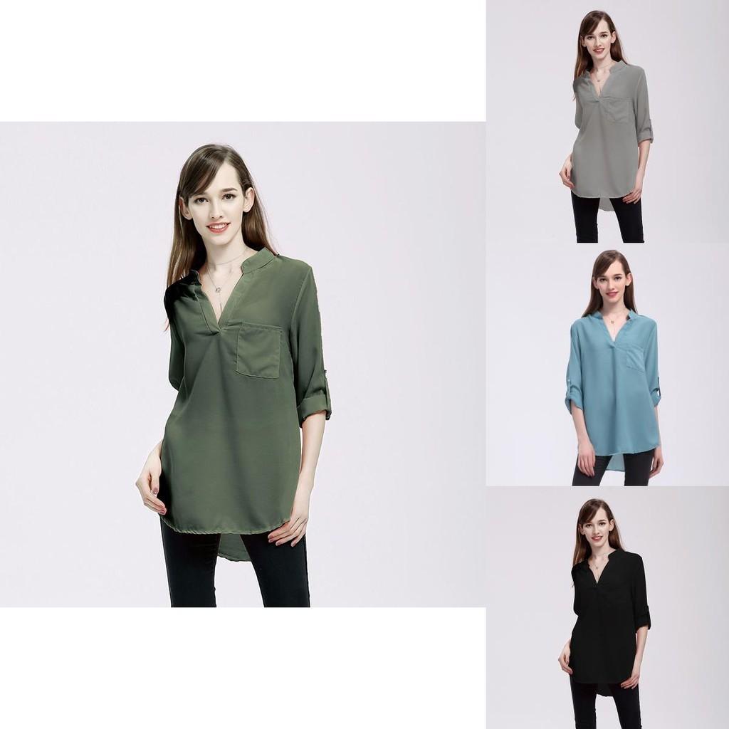 Stylish Chiffon Blouses For Women Loose Fit V-neck Shirts With Long Sleeves Perfect For Office And Casual Wear In Spring