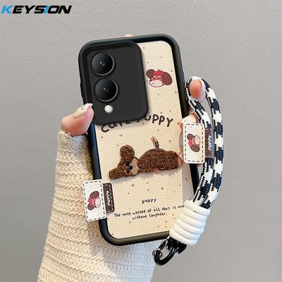 KEYSION VIVO Y17S için Karikatür Sevimli Peluş Nakışlı Kılıf Kordonlu Yumuşak Silikon Darbeye Dayanıklı Telefon Kılıfı VIVO Y17S için