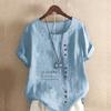Women's Fashion Round Neck Short Sleeve T-shirt Casual Cotton Linen Graphic Shirt Leisure Loose Letter Pattern Prined Summer Blouse Tops