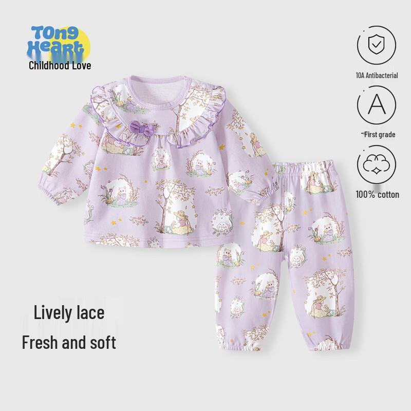 Baby Girl Pure Cotton Lace Collar Loungewear Set 73