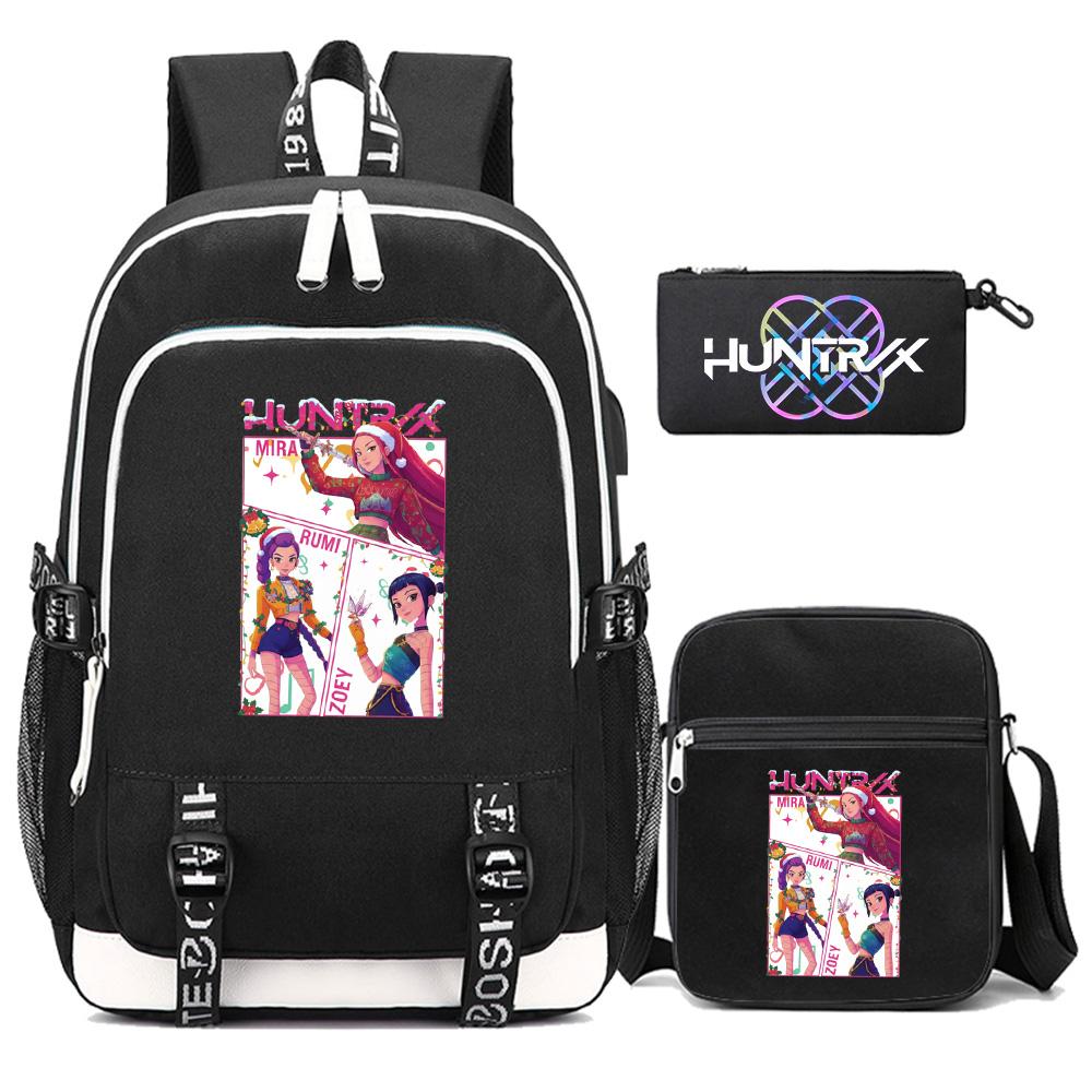 3Pcs/set Anime Kpop Demon Hunters Printed Backpack with Shoulder Bag Pencil Case for Teenager Girl Boy Bookbag Large Capacity Waterproof Travel Bag