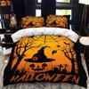 Halloween Duvet Cover King Microfiber Medieval Haunted Castle With Garden Pumpkins Dark Clouds Scary Nights Print Bedding Set