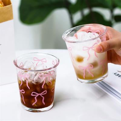 1/2pcs Glass Cup Pink Bow Glasses Bow Glass Coffee Cup Cute Glass Cup for Iced Coffee,Tea,Juice,Latte,Milk,Dessert Afternoon Tea
