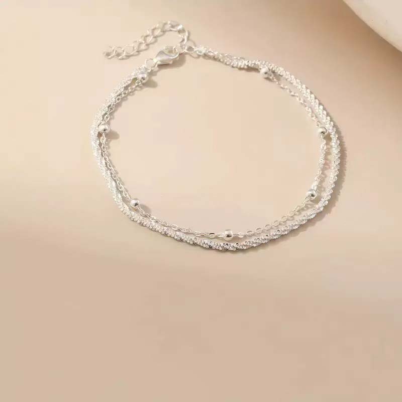 Simple Silver Color Beaded Bracelet for Women Girls Fashion Metal Shiny Double Layered Bracelet Wedding Jewelry Accessories