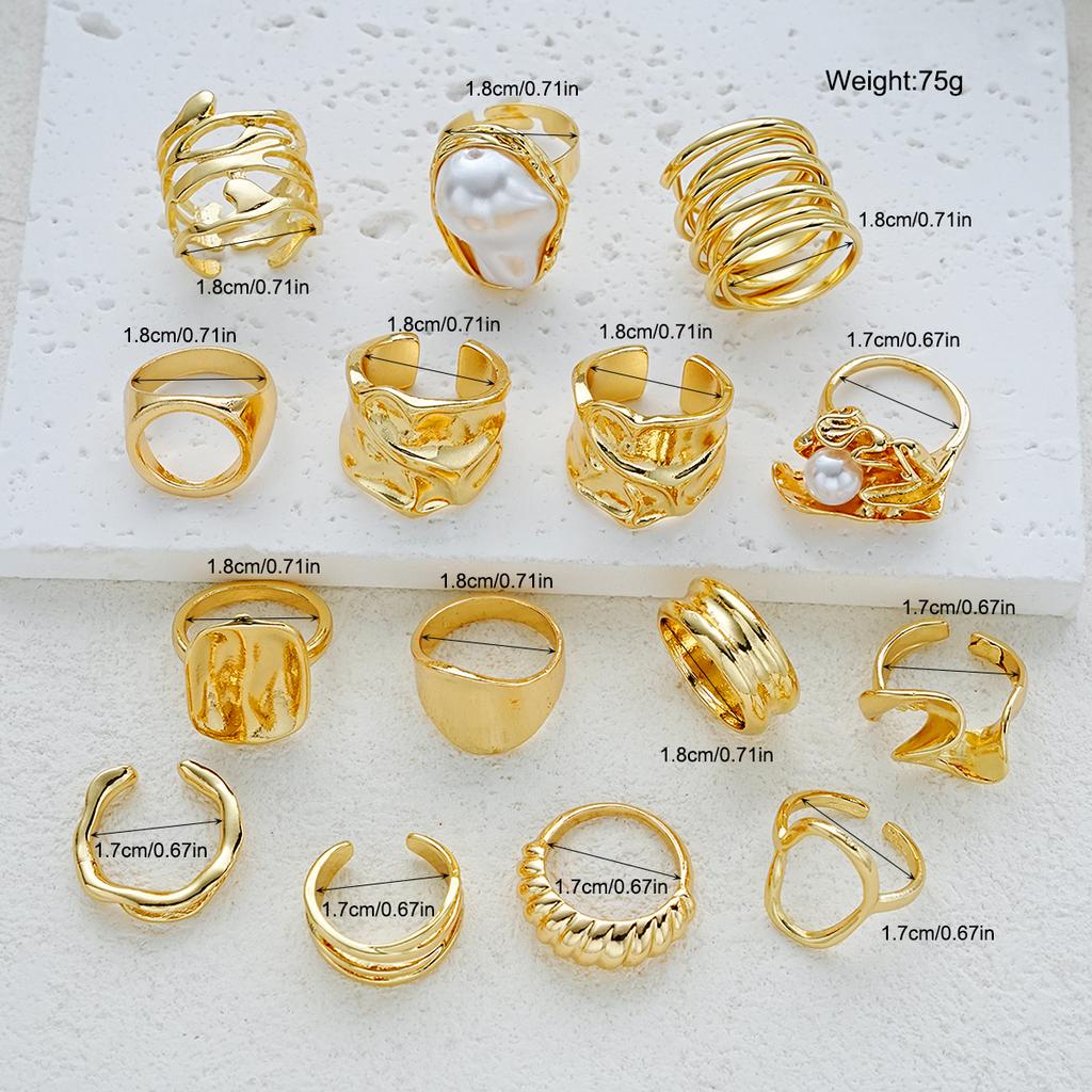 Fashion Gold Plated Irregular Pearl Ring Set for Women Vintage Stackable Wave Twist Geometric Rings Aesthetic Jewelry Gifts 2026