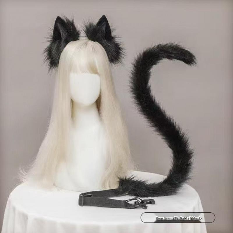 Plush Animal Ear and Tail Set - Cat Ears, Wolf Ears, and Tail Headband