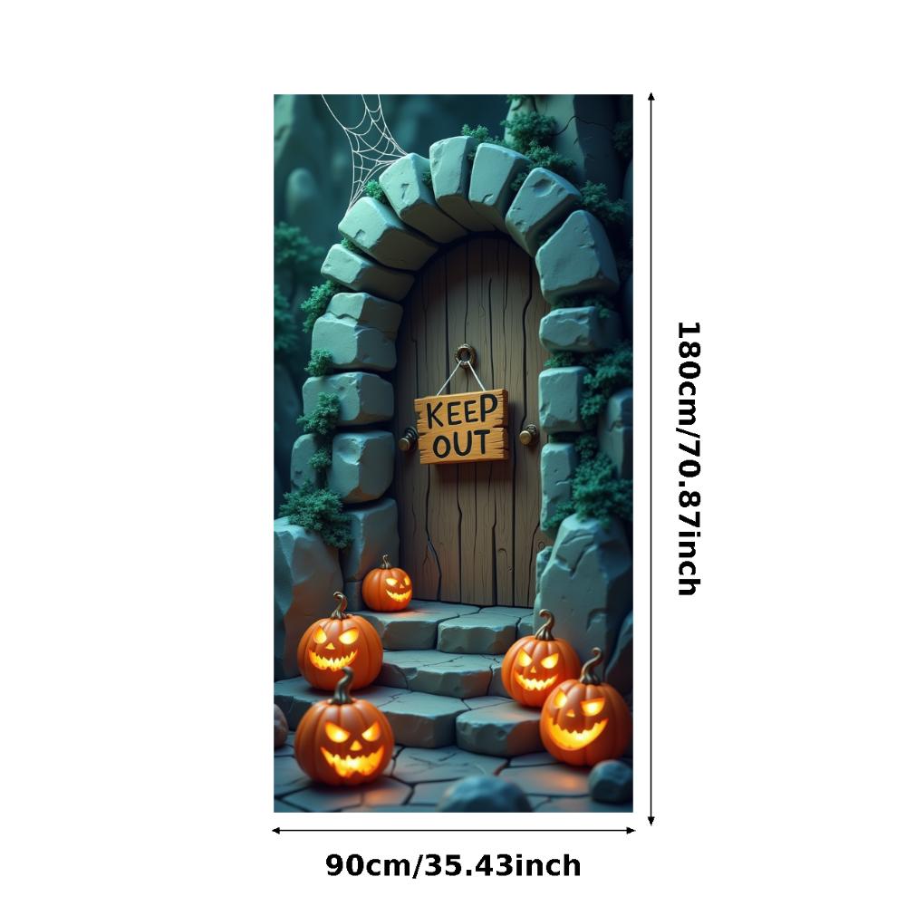 Party Backdrop Jack O'Lantern Event Banner Haunted House Banner Wooden Door Halloween Banner For Holiday Decor Haunted House