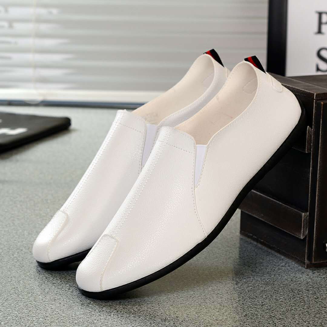 

New PU shoes one-pedal leather shoes fashionable men s shoes cover feet light and comfortable flat single shoes driving shoes 39 білий