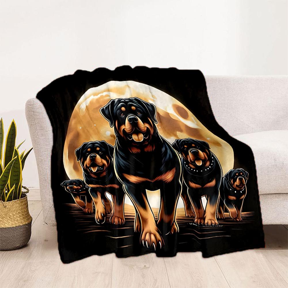 Rottweiler Moonlit Journey Flannel Blanket,Lightweight,Office Blanket,Sofa Blanket,Comfortable Blanket