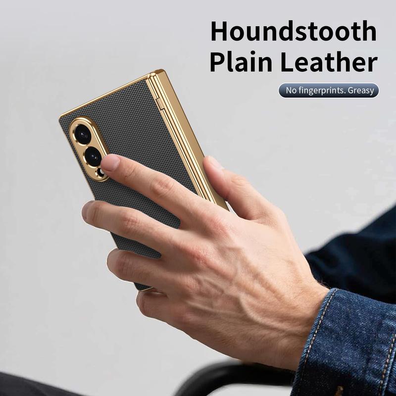 Electroplated Leather Phone Case For Samsung Galaxy Z Fold 8 Wide 5G Z Fold 8 5G Hinge Protective Glass Screen Protector Cover