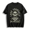 Lose Yourself In Music Skull Print Rock Style Casual Tee Pure Cotton T-shirt