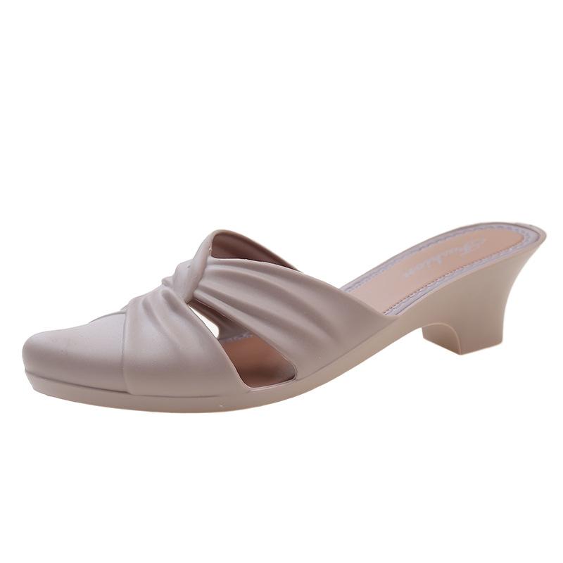 Letní nové dámské pantofle na vysokém podpatku módní dámské špičaté ležérní pantofle studentky plážové pantofle lze nosit venku