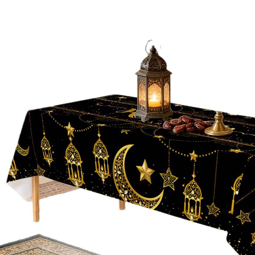 New Year Tablecloth Waterproof Oil Proof Night Sky Star Moon Pattern Dining Table Cover Elegant Winter Home Kitchen Party Decor
