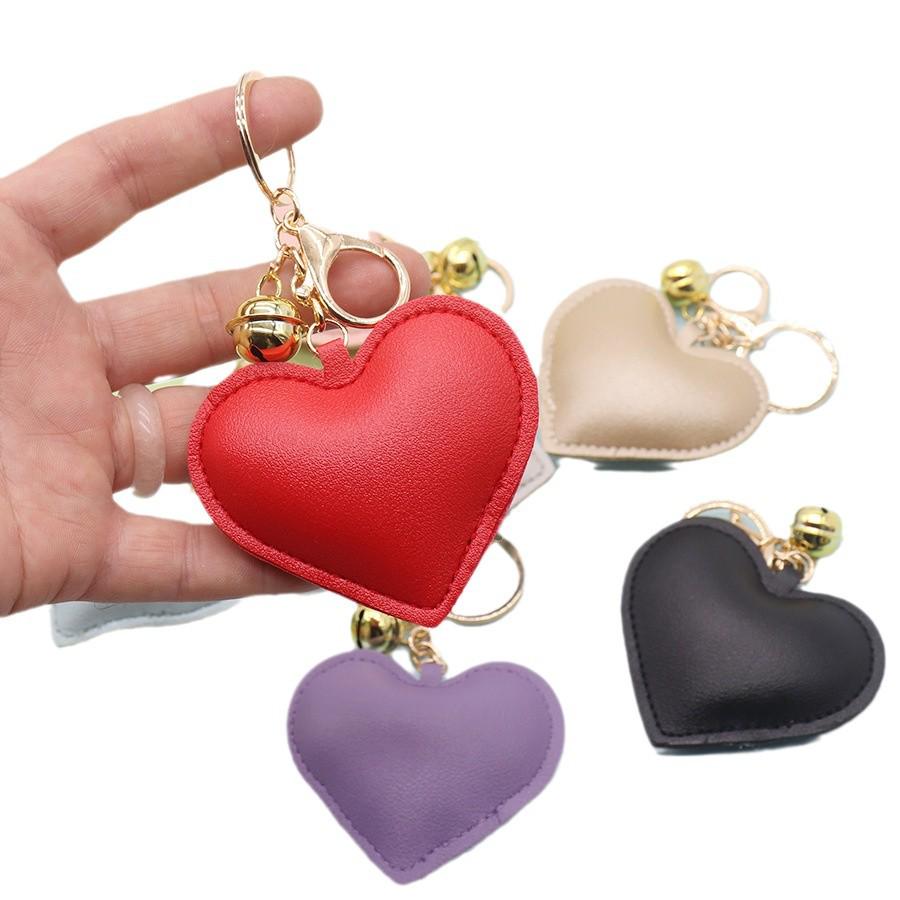Golden Bell Heart PU Leather Couple Bag Keychain Ornament