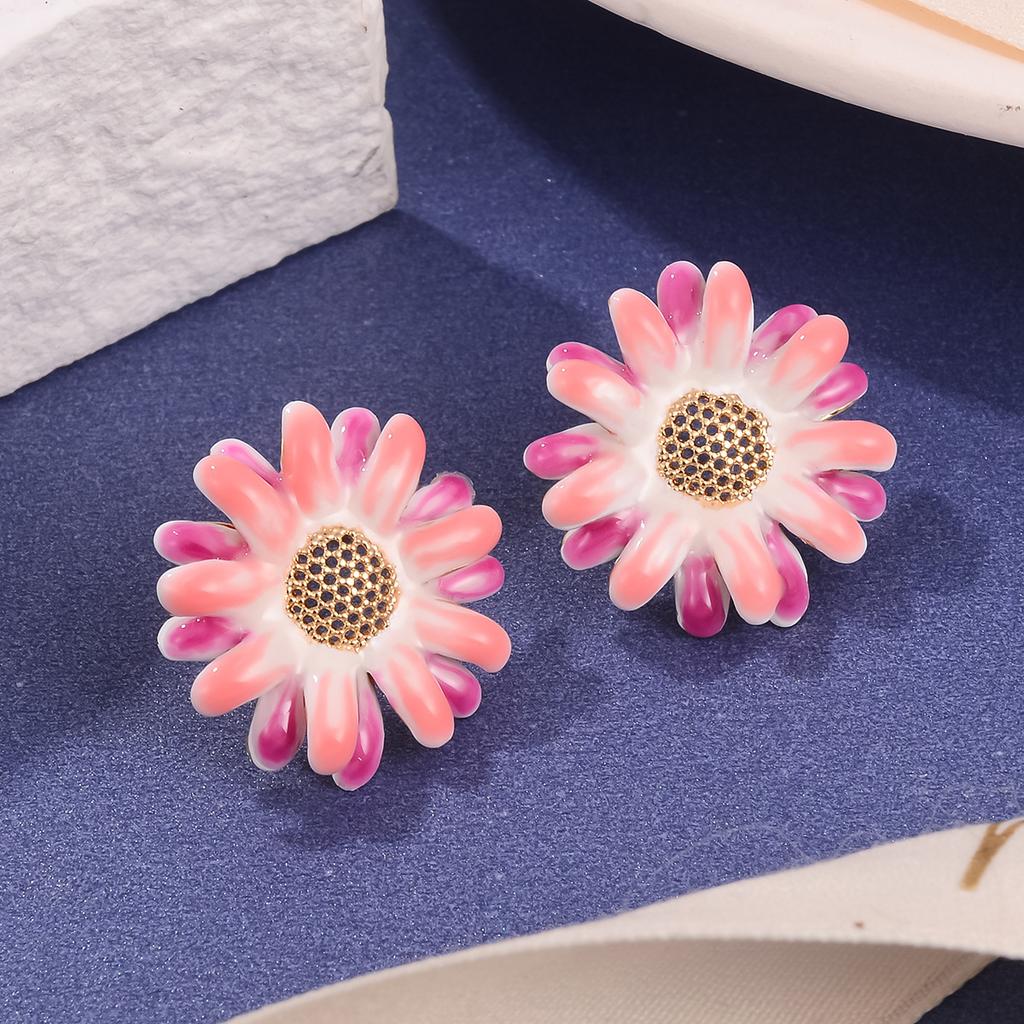 Guochao Retro Flower Exaggerated Earrings Enamel Oil Painting Series Personalized Light Luxury Earrings Medieval Vintage Jewelry