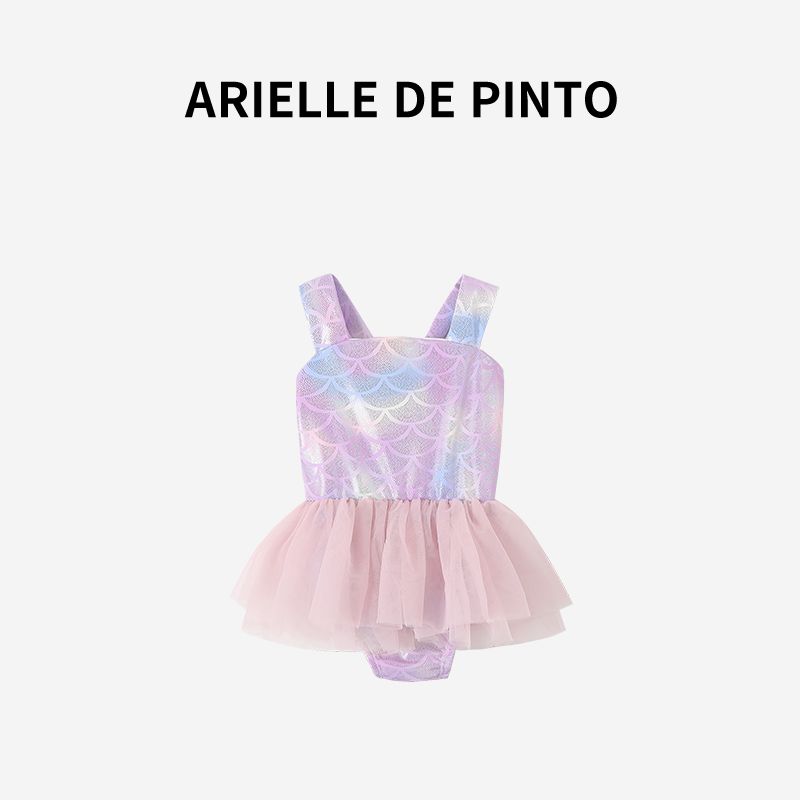 French Arielle De Pinto Girl Mermaid One-Piece Swimsuit Summer Sweet Cute Girl Swimsuit Purple 90