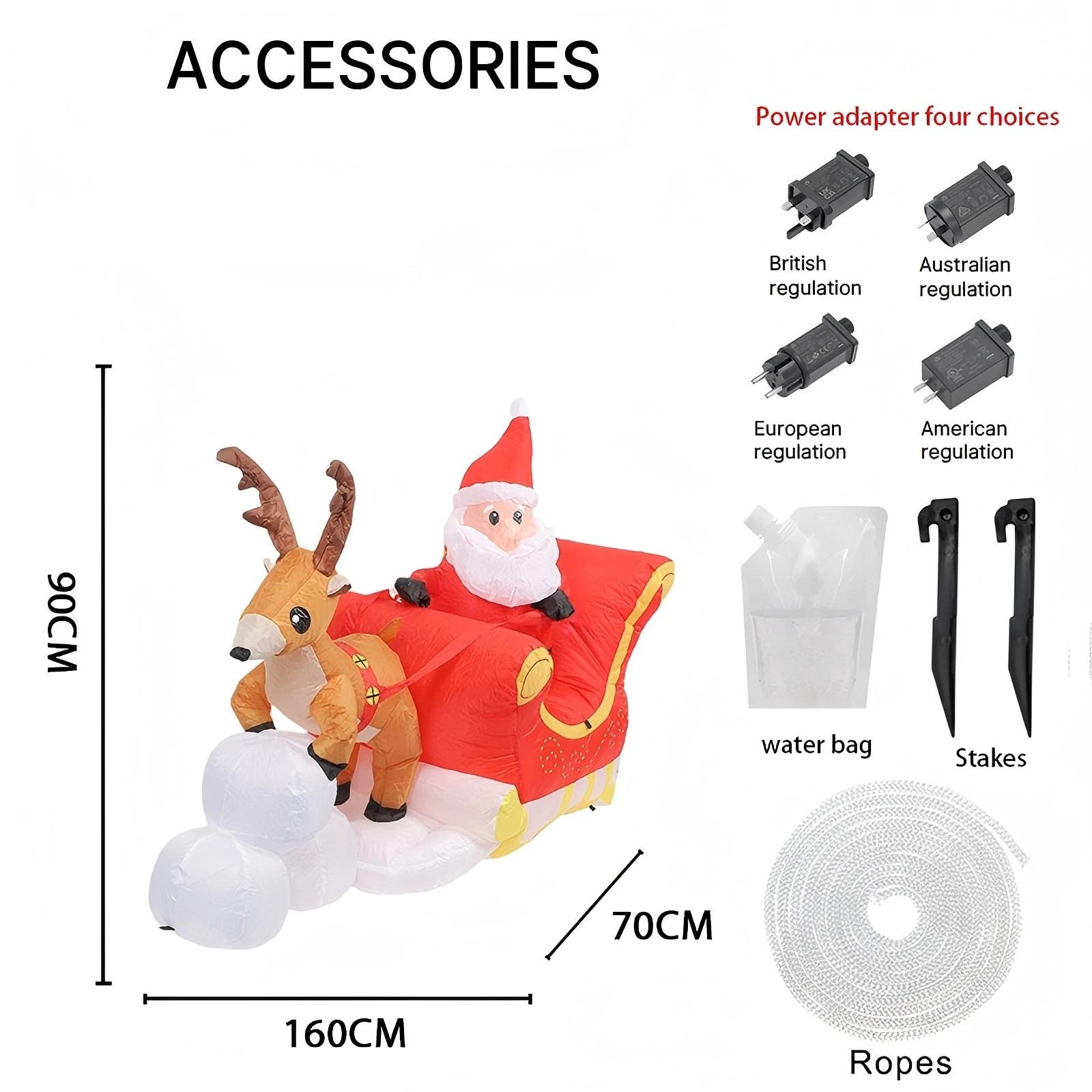 

5.25FT Christmas Inflatable Toys Xmas Yard Party Decoration Santa Reindeer Sleigh Home Supplies Ornaments Gift With LED Light EU